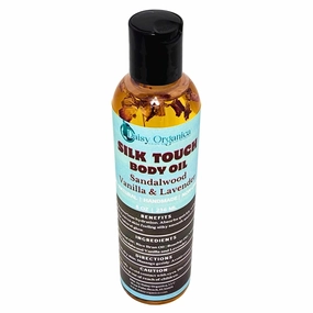 Silk Touch Body Oil - Hydrating & Nourishing. Two variables scent: Sandalwood Vanilla/Lavender & Lychee Pineapple (Sandalwood Vanilla & Lavender)
