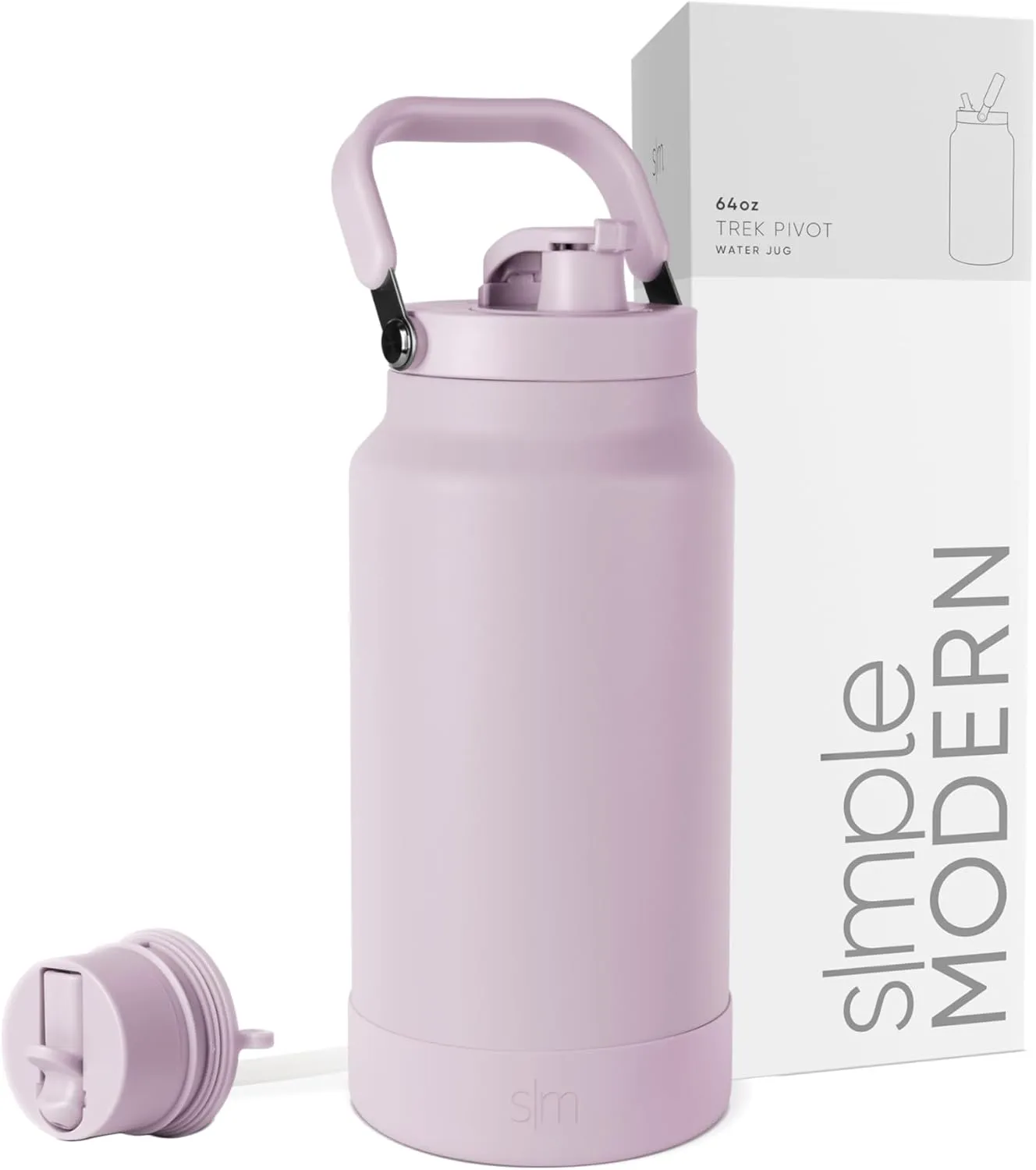 Simple Modern Trek Pivot | Half Gallon Water Bottle Jug with Handle & Boot | Interchangeable Straw & Chug Lids | Large Insulated Stainless Steel | Sports Camping Outdoors | 64oz, Lavender Mist