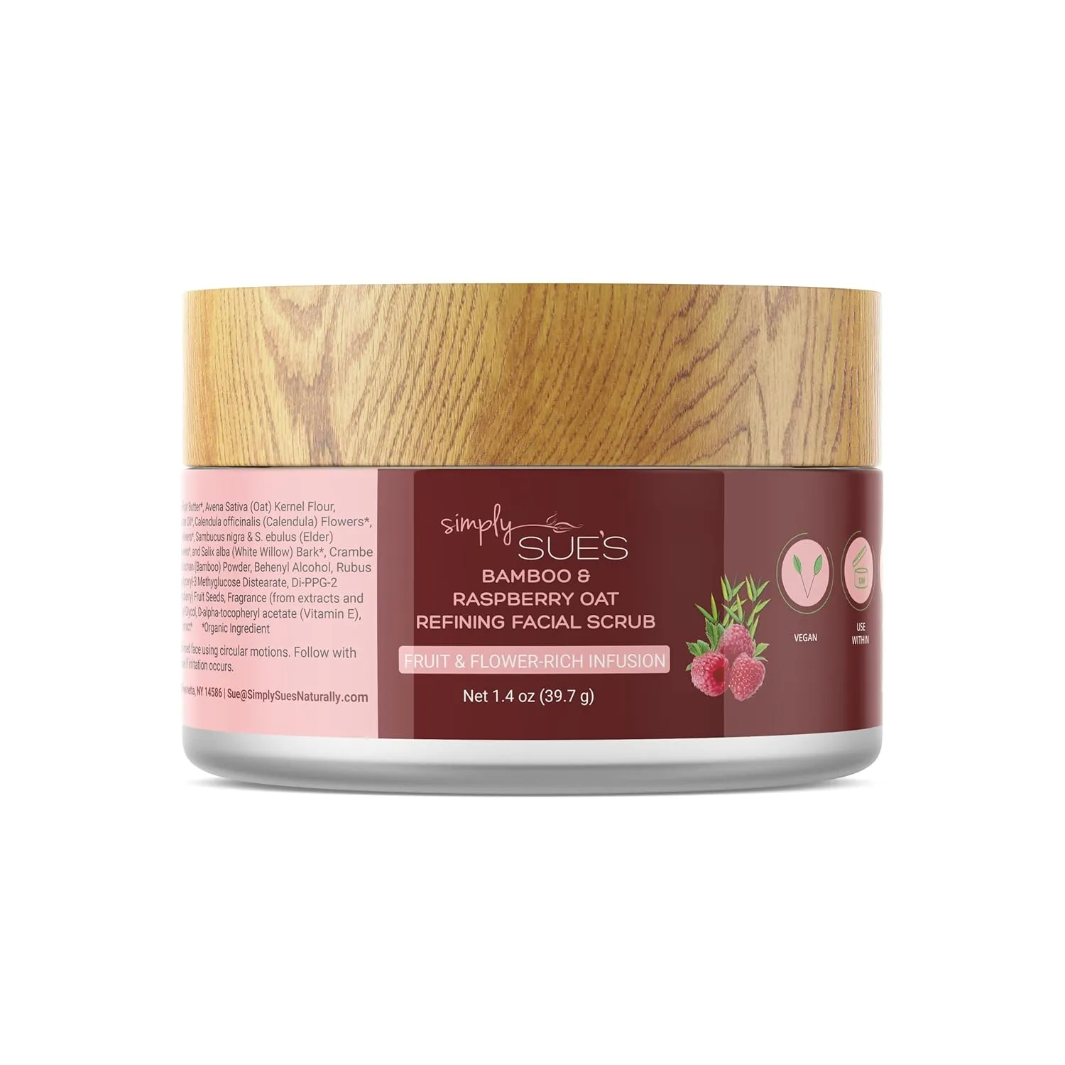 Simply Sue's Bamboo & Raspberry Oat Refining Facial Scrub - Exfoliating Face Wash for a Refreshed Look- Natural Facial Exfoliating Scrub with Fair Trade Shea Butter (1.4 oz)