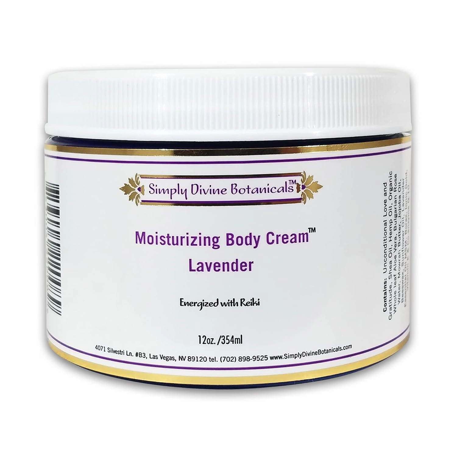 Simply Divine Botanicals Moisturizing Body Cream - Natural and Organic Lotion with Shea Oil, Hemp Oil and Aloe Vera, 12 oz (Lavender)