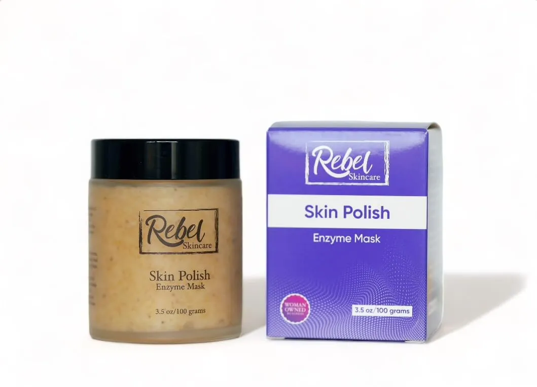 Skin Polish Enzyme Mask - Triple Acid Exfoliant with Fruit Enzymes, Jojoba & Olive Scrub, Brightening & Smoothing Formula, 2 in 1 Exfoliation, 3.5oz/100g