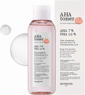 SKINFOOD Pink Grapefruit AHA Toner 6.76 fl.oz (200ml), 7% AHA Glycoloic Acid & 0.1% PHA Gluconolactone Facial Exfoliant for Enlarged Pores, Glow Boosting, Smooth Skin