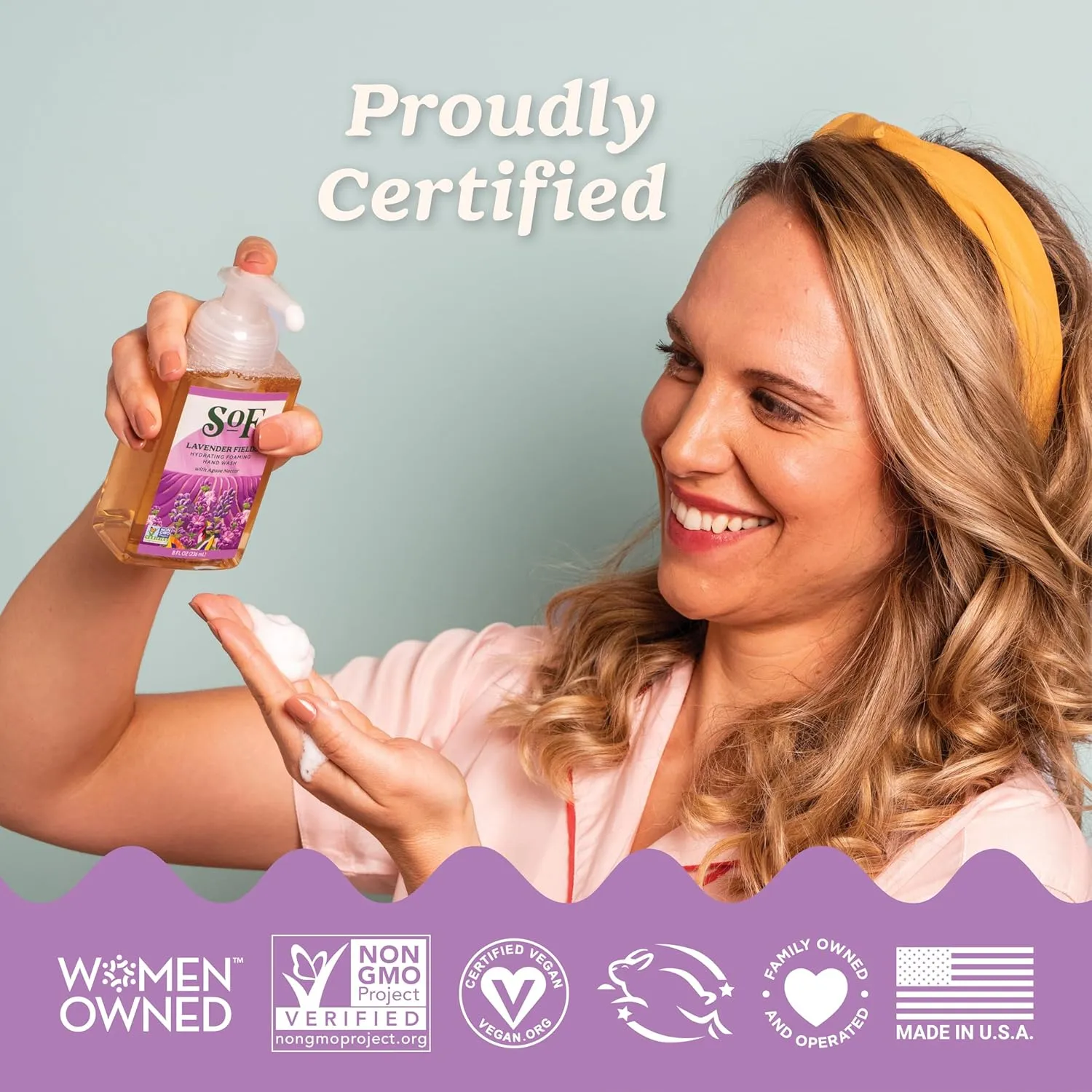 SoF Hydrating Foaming Hand Wash - With Organic Agave Nectar & Coconut Oil- Vegan & Non GMO- Free From Phthalates, Sulfates & Parabens- Lavender Fields- 8 oz Bottle 6 Pack