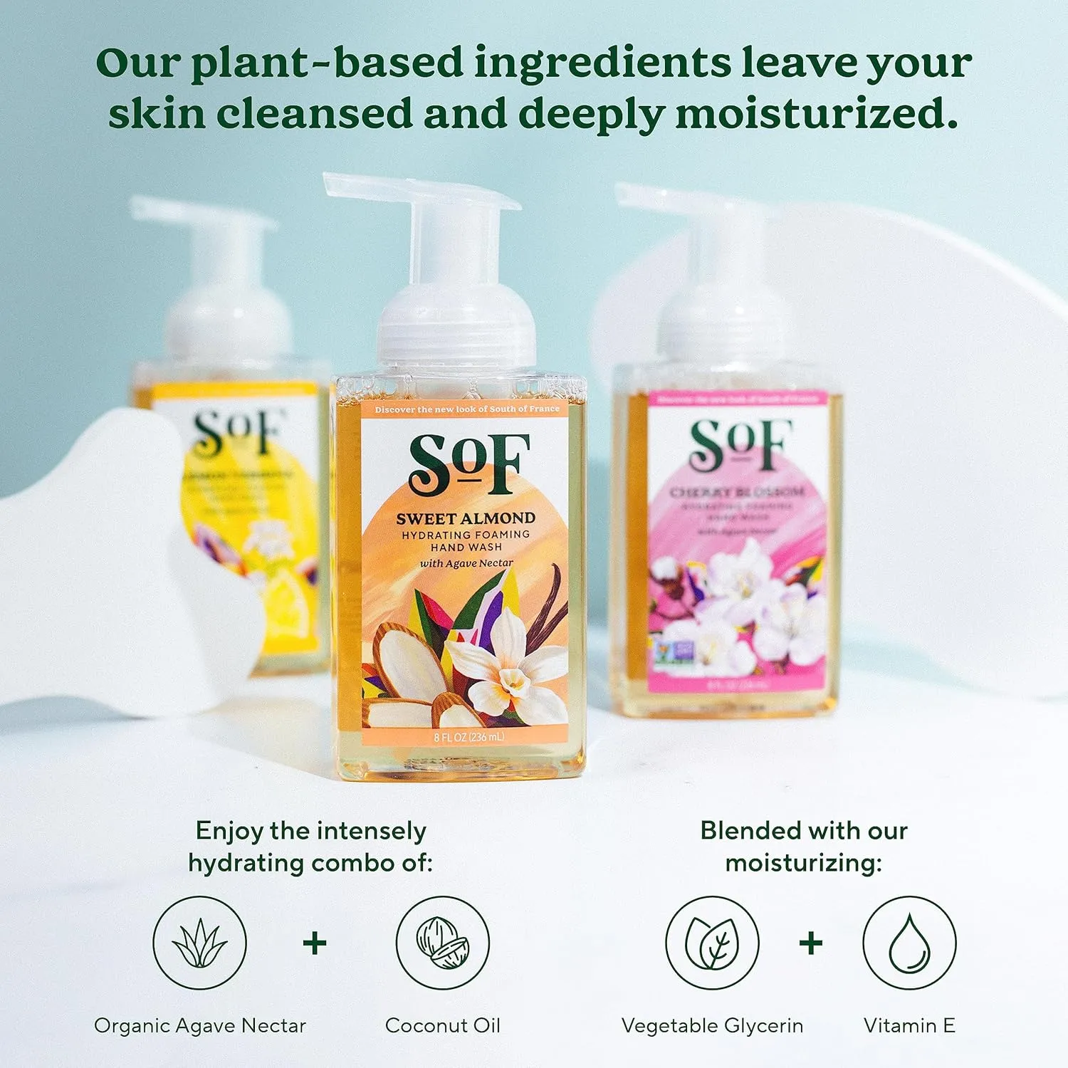 SoF Hydrating Foaming Hand Wash - With Organic Agave Nectar & Coconut Oil- Vegan & Non GMO- Free From Phthalates, Sulfates & Parabens- Variety Pack - 8 oz Bottle 6 Pack