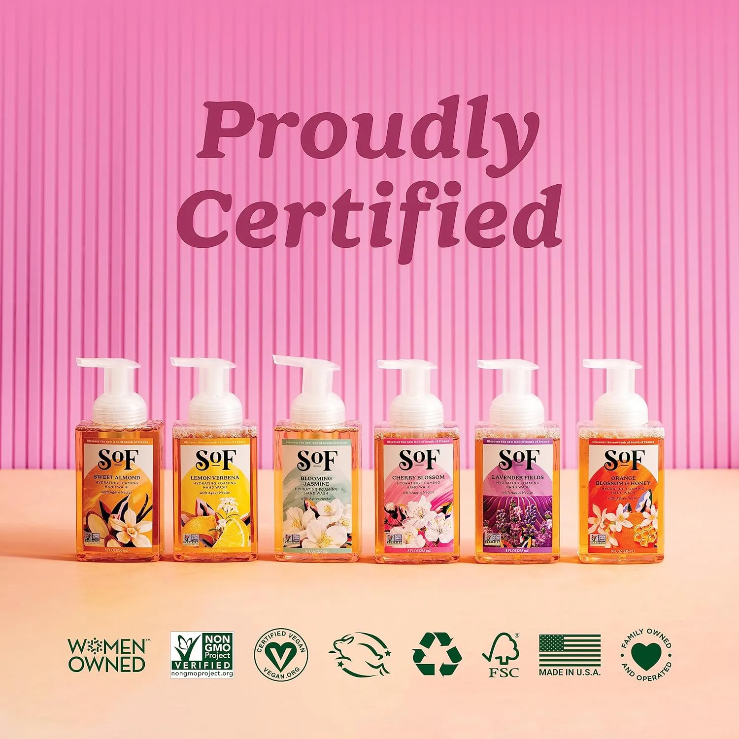 SoF Hydrating Foaming Hand Wash - With Organic Agave Nectar & Coconut Oil- Vegan & Non GMO- Free From Phthalates, Sulfates & Parabens- Variety Pack - 8 oz Bottle 6 Pack