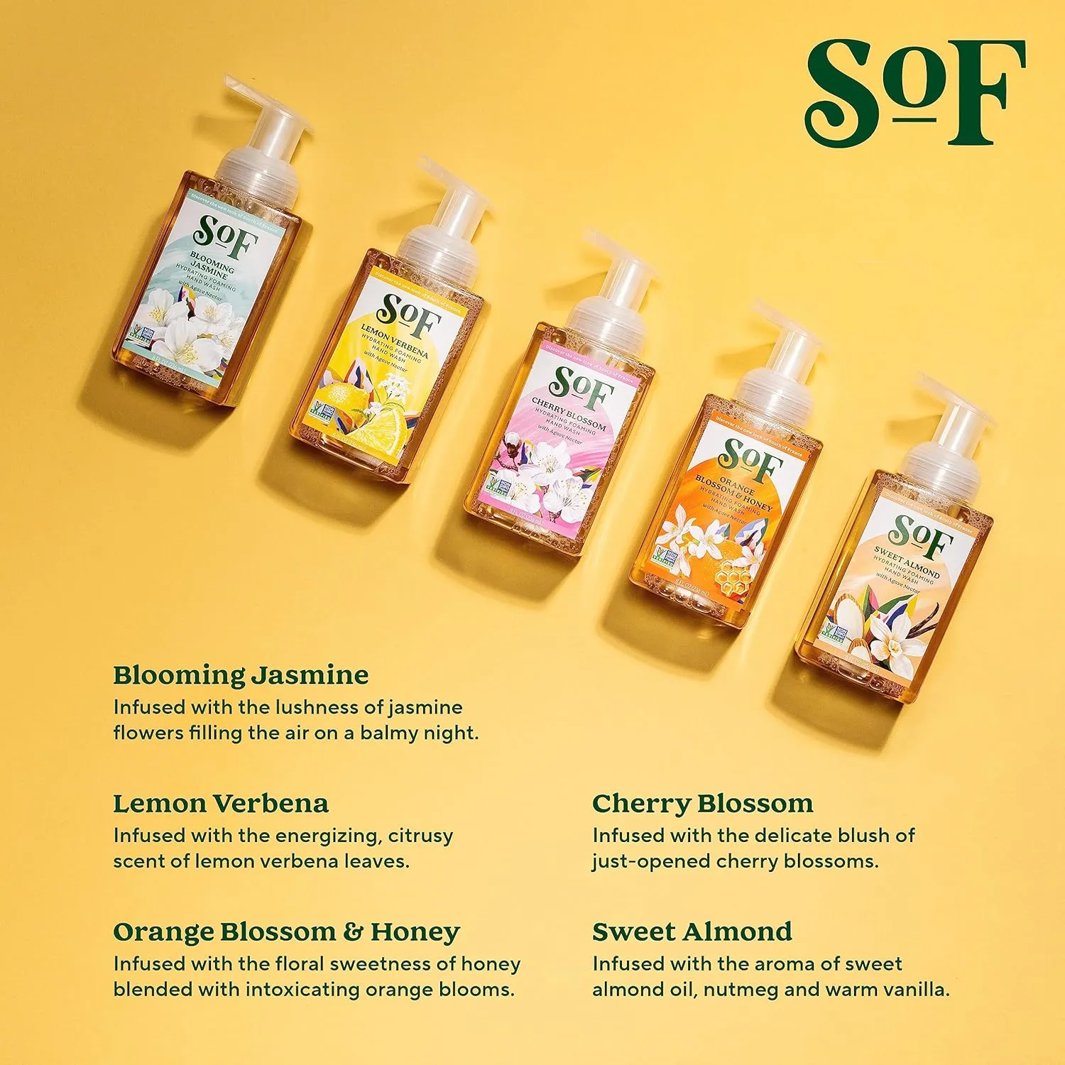 SoF Hydrating Foaming Hand Wash - With Organic Agave Nectar & Coconut Oil- Vegan & Non GMO- Free From Phthalates, Sulfates & Parabens- Variety Pack - 8 oz Bottle 6 Pack