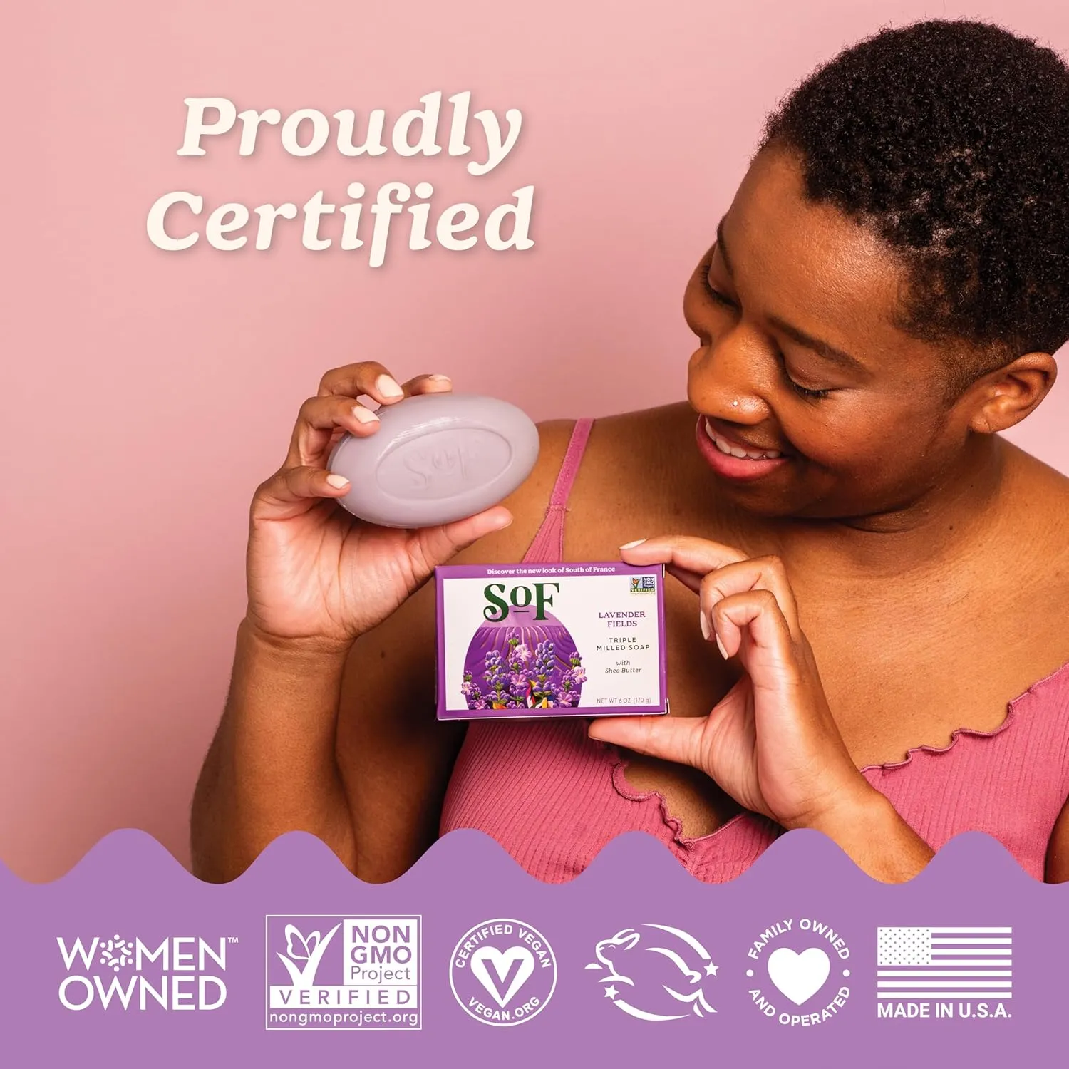 SoF Triple Milled Bar Soap - With Coconut Oil & Organic Shea Butter- Vegan & Non GMO- Free From Phthalates, Sulfates & Parabens- Lavender Fields - 6 oz Bar 6 Bars