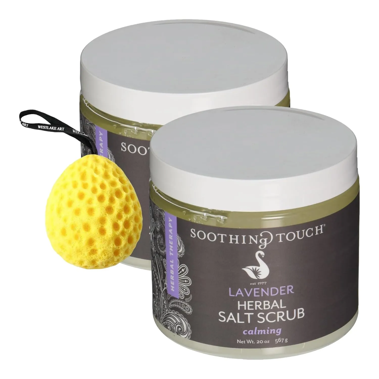Soothing Touch Lavender Salt Scrub, 20 Oz - Moisturizing & Exfoliating Dead Sea Salt Scrub Body Exfoliator Bundle with Bath Sponge - Aromatic Oils, Vitamin E-Soothing Touch Herbal Salt