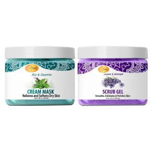 SPA REDI Cream Mask Mint & Eucalyptus 16 Oz & Exfoliating Scrub Lavender & Wildflower 16 Oz – Hydrating and Exfoliating Care Bundle