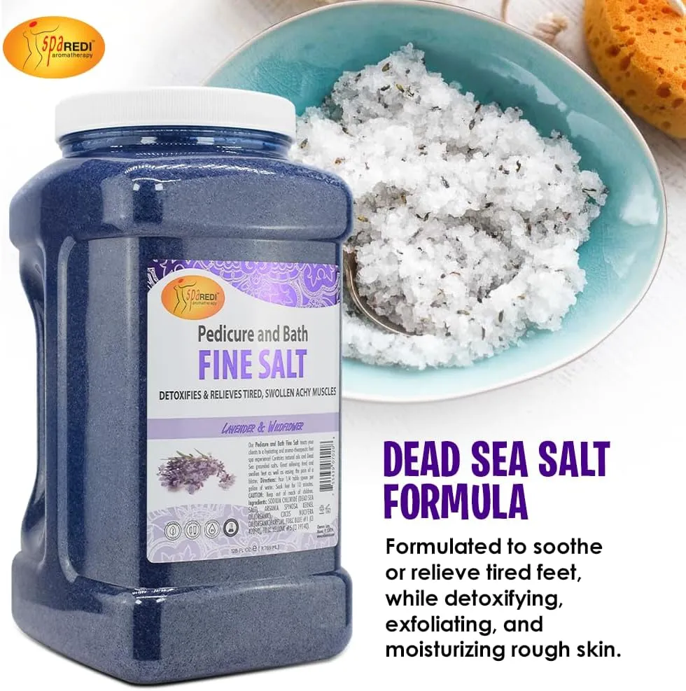 SPA REDI - Detox Foot Soak Pedicure and Bath Fine Salt, Lavender and Wildflower, 128 Oz - Made with Dead Sea Salts, Argan Oil, Coconut Oil, and Essential Oil, Hydrates, Softens and Moisturizes