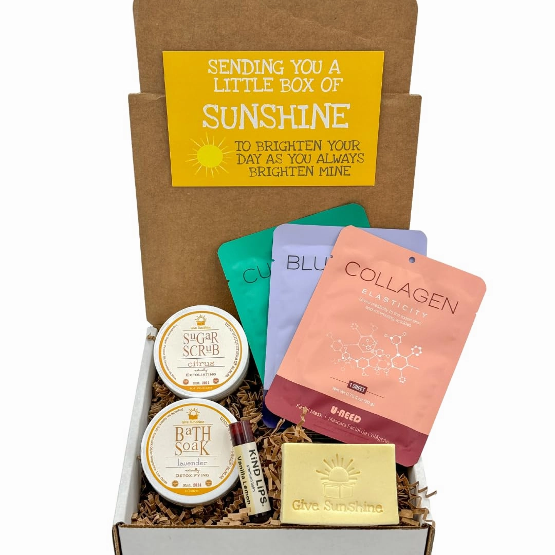 Spa Night In Box - Citrus Sugar Scrub, Lavender Bath Soak, Handmade Island Citrus Goat Milk Soap, Spa Face Masks, Lip Balm - Luxurious Self-Care Gift Set for Women