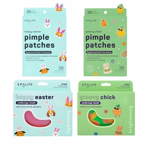 SpaLife Hoppy Easter & Groovy Chick Undereye Mask & Pimple Patch Duos – Hydrogel Hydrocolloid Patches for Dark Circles, Puffy Eyes & Wrinkles – Cute Easter Skincare Gifts - Bundle of 96 Total Patches