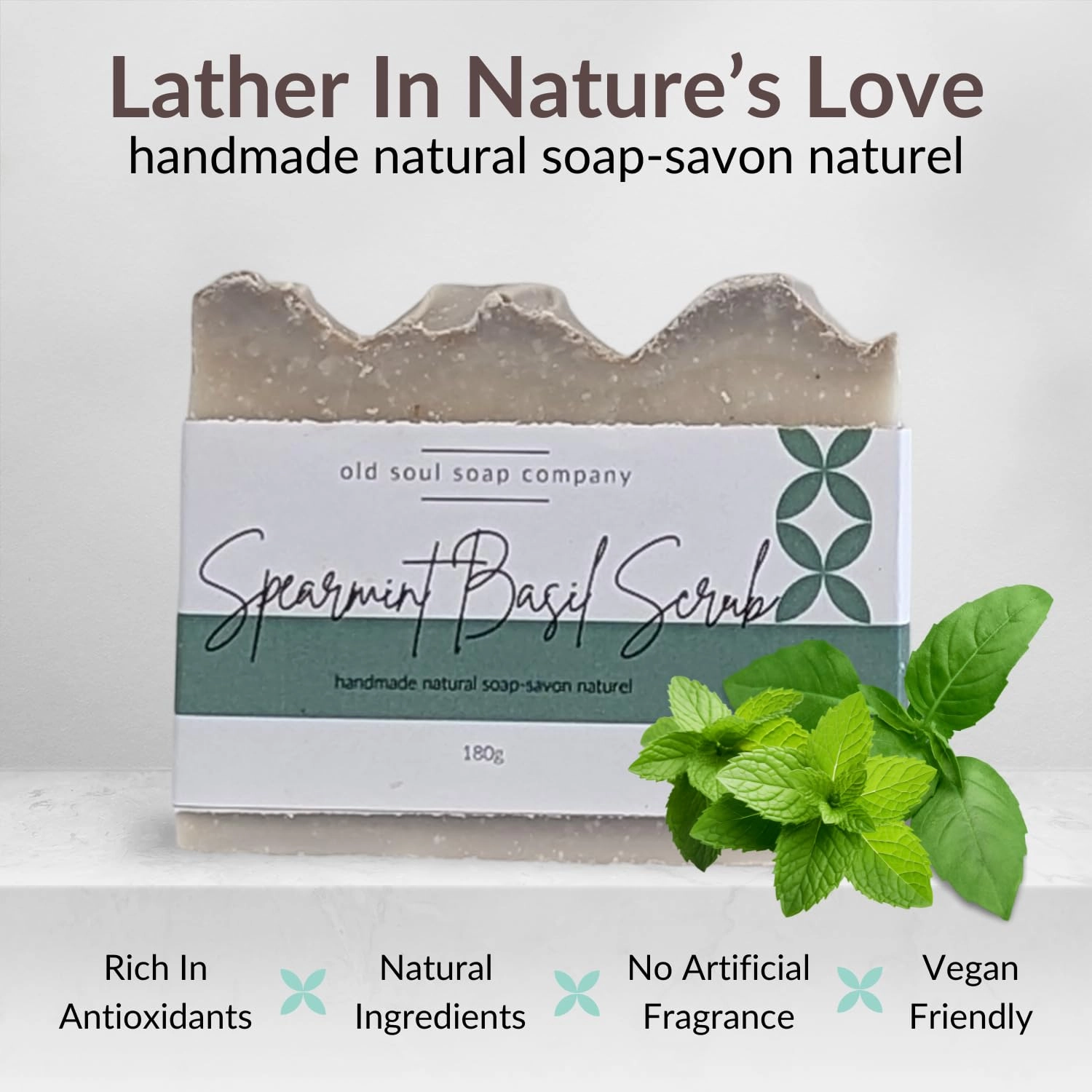 Spearmint Basil Scrub Soap Collection Soap Bar – Skin Renewing, Vegan-Friendly with Lavender & Tea Tree Oil – Deep Cleansing & Nourishing for Glowing Skin – 5.8 oz Pack 4