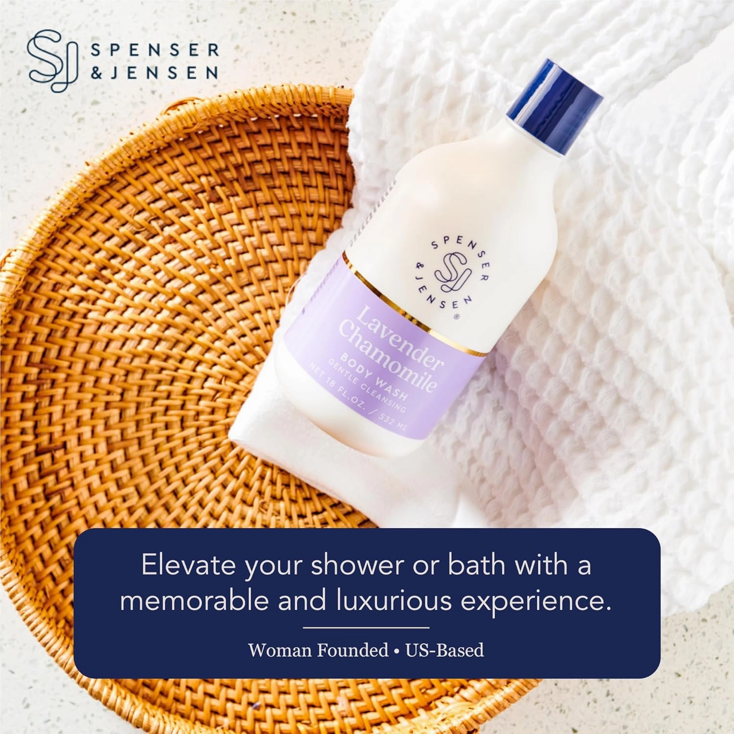 Spenser & Jensen Daily Moisturizing Body Wash with Soothing Lavender & Chamomile - Gentle & Cleansing Body Soap - Sulfate& Paraben Free - 18 Oz (Pack of 2)