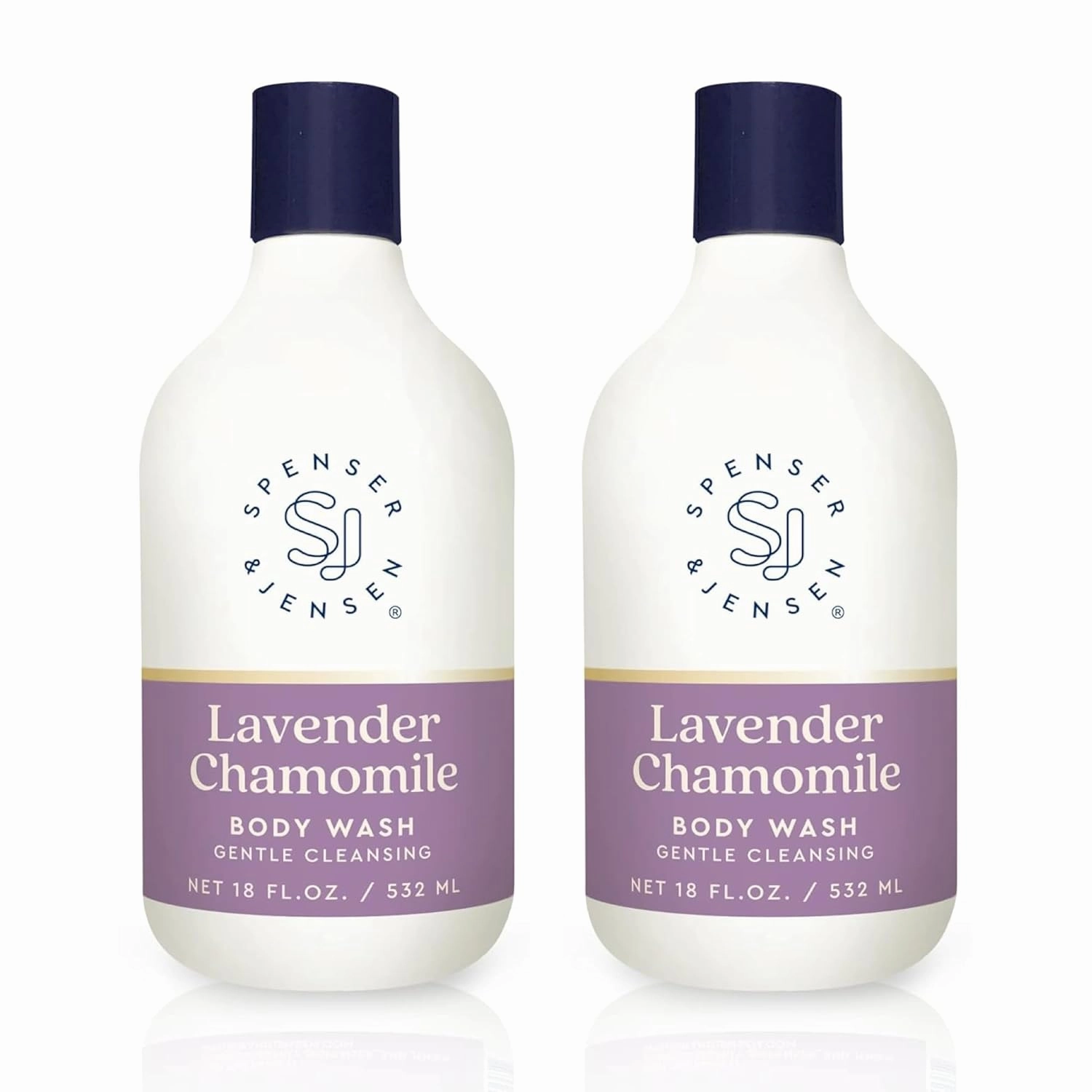 Spenser & Jensen Daily Moisturizing Body Wash with Soothing Lavender & Chamomile - Gentle & Cleansing Body Soap - Sulfate& Paraben Free - 18 Oz (Pack of 2)