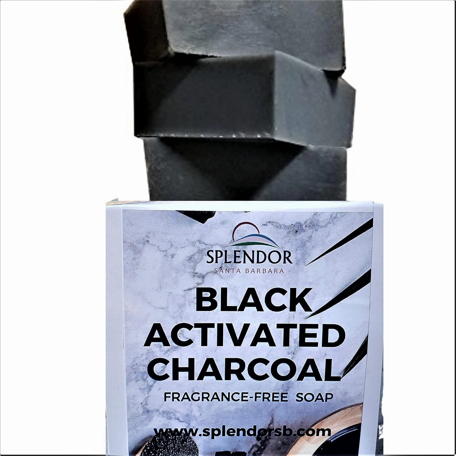 Splendor Black Activated Charcoal Soap Bars - Unscented Natural Cold-Process Soap - Odor Neutralizer, Handmade & Vegan - Gentle Skin Cleanser for Face, Body, and Hands - Deep Cleanse