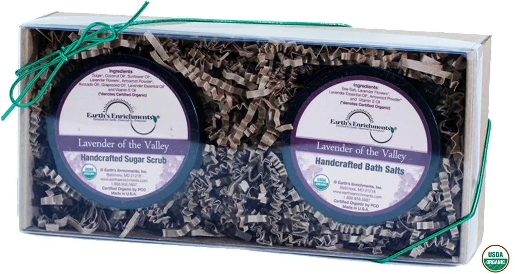 Sugar Body Scrub - Moisturizing and Hydrating | Bath Salts - Relaxing and Pure Sea Salts (USDA Organic) Lavender Spa Gift Set