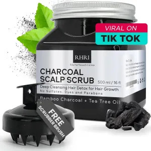 Sulfate-Free Charcoal Scalp Scrub with Bamboo Charcoal & Tea Tree Oil | Exfoliating Hair & Scalp Treatment for Detox, Dandruff & Build-Up | Scalp Exfoliator Scrub (16 Fl Oz)