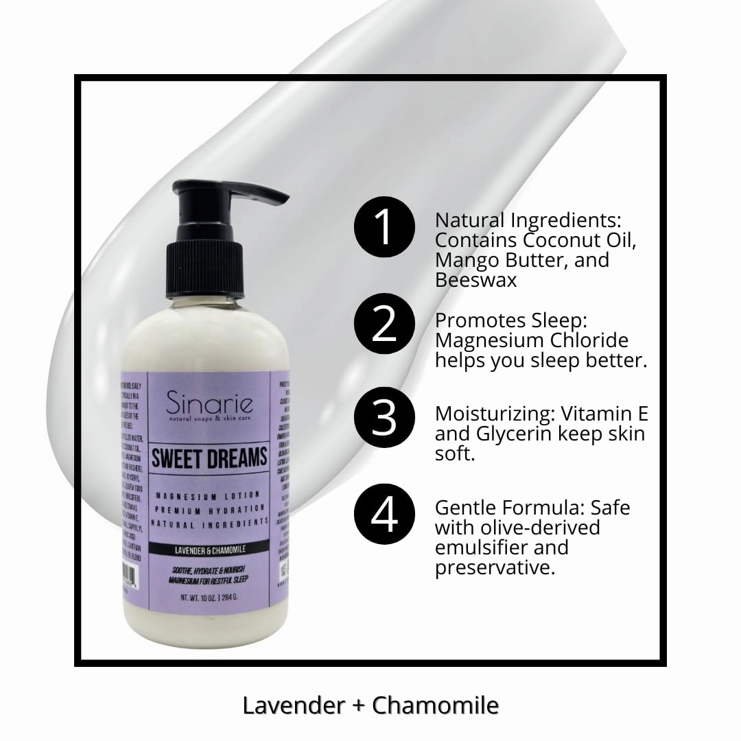 Sweet Dreams Magnesium Lotion - 10 oz | Hydrating & Soothing Body Lotion for All Skin Types | Natural Magnesium Enriched Moisturizer (10 oz., Lavender   Chamomile)
