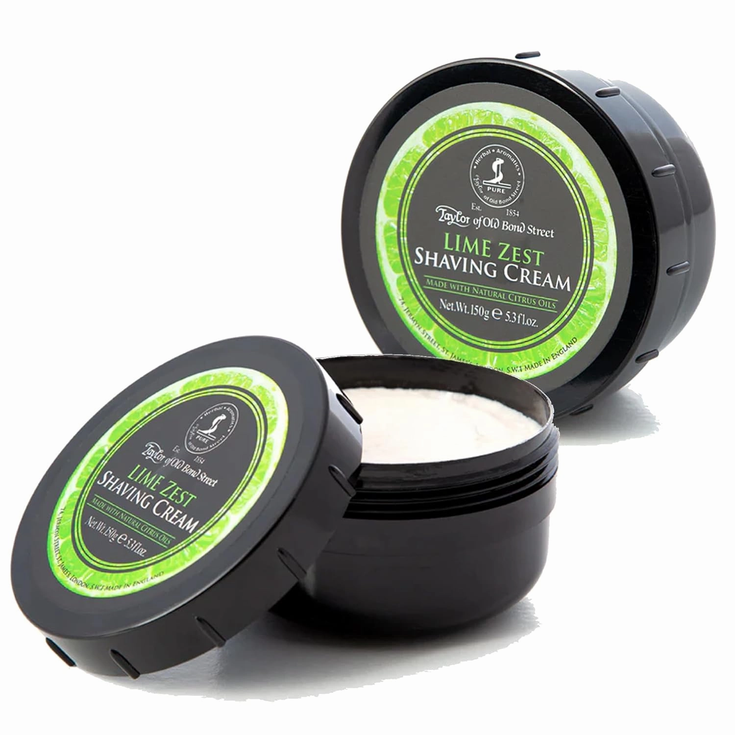 Taylor of Old Bond Street Lime Zest Fragrance Shaving Cream Bowl 150g (2-Pack) – Rich Lather for Traditional Shaving