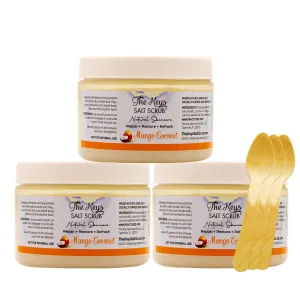 The Keys Sea Salt Scrub - Mango - Exfoliating Body Scrub with Wooden Spoon- Foot Scrub and Hand Scrub for men, women - Pure Florida Sea Salt Organic Essential Oils & Nutrients (3 pack 12 Oz).
