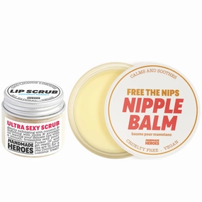 The Ultimate Lip & Nipple Care Set - Gentle Exfoliant, Sugar Lip Scrub Coconut Sorbet and 100% Natural and Vegan Nipple Balm Bundle