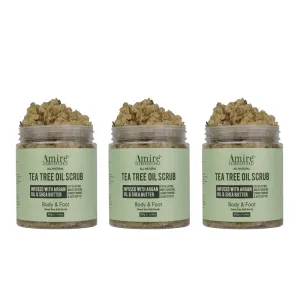 Three Pack of Amire Anti-Fungal Tea Tree Oil Exfoliating Body and Foot Scrub with Dead Sea Minerals, Great for Acne, Dandruff, Athlete's Foot, Infused with Argan Oil and Shea Butter to Moisturize