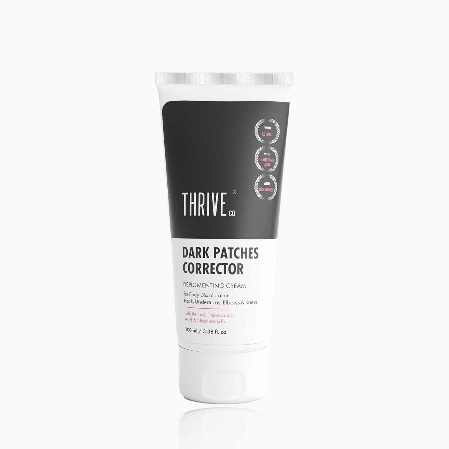 Thrive..Co. Dark Patches Corrector Depigmenting Cream | For Dark Patches Removal | With Retinal, Niacinamide & Lactic Acid For Neck, Underarms, Inner Thighs, Knuckles, Elbows & Knees 100ml