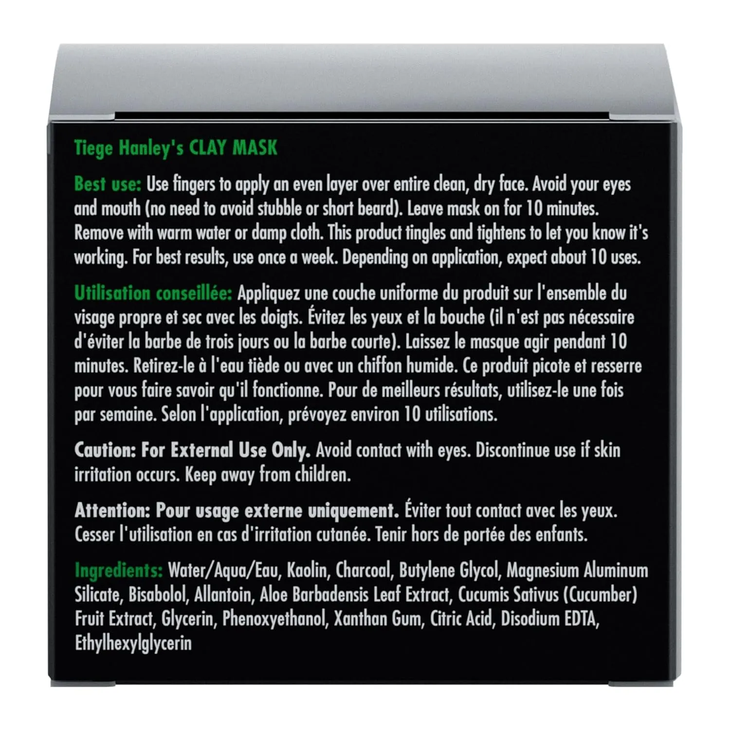 Tiege Hanley Mens Detoxifying Facial Clay Mask, 2 Oz (1-Pack) - Deep Pore Cleansing Charcoal Face Mask with Natural Kaolin Clay Absorbs Excess Oil & Reduces Appearance Pores - Skin Care for Men