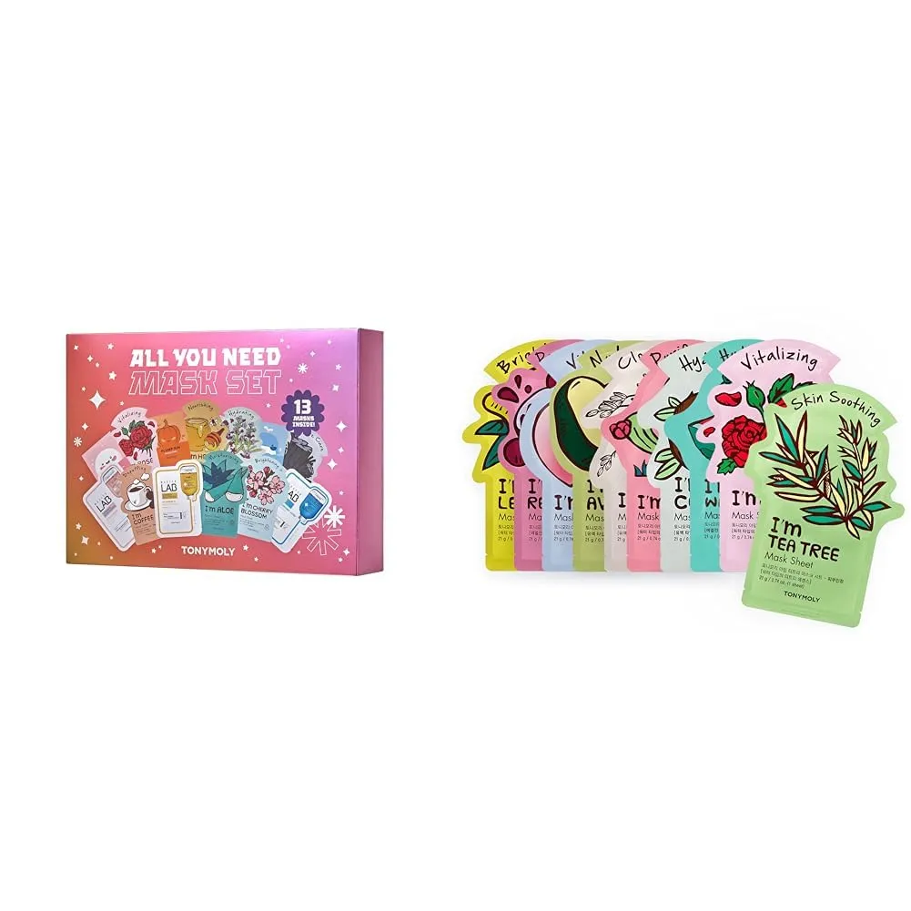 TONYMOLY All You Need Mask Set, Hydrate & Refresh Skin, Sheet Masks for all Skin Types & Concerns, Variety Pack of 13 Masks I'm Real Sheet Mask, Pack of 10
