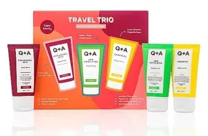 Travel Trio Body Care Giftset, containing a Hyaluronic Acid Body Wash, AHA Exfoliator Body Scrub, and a Ceramide Body Lotion, each item 50ml