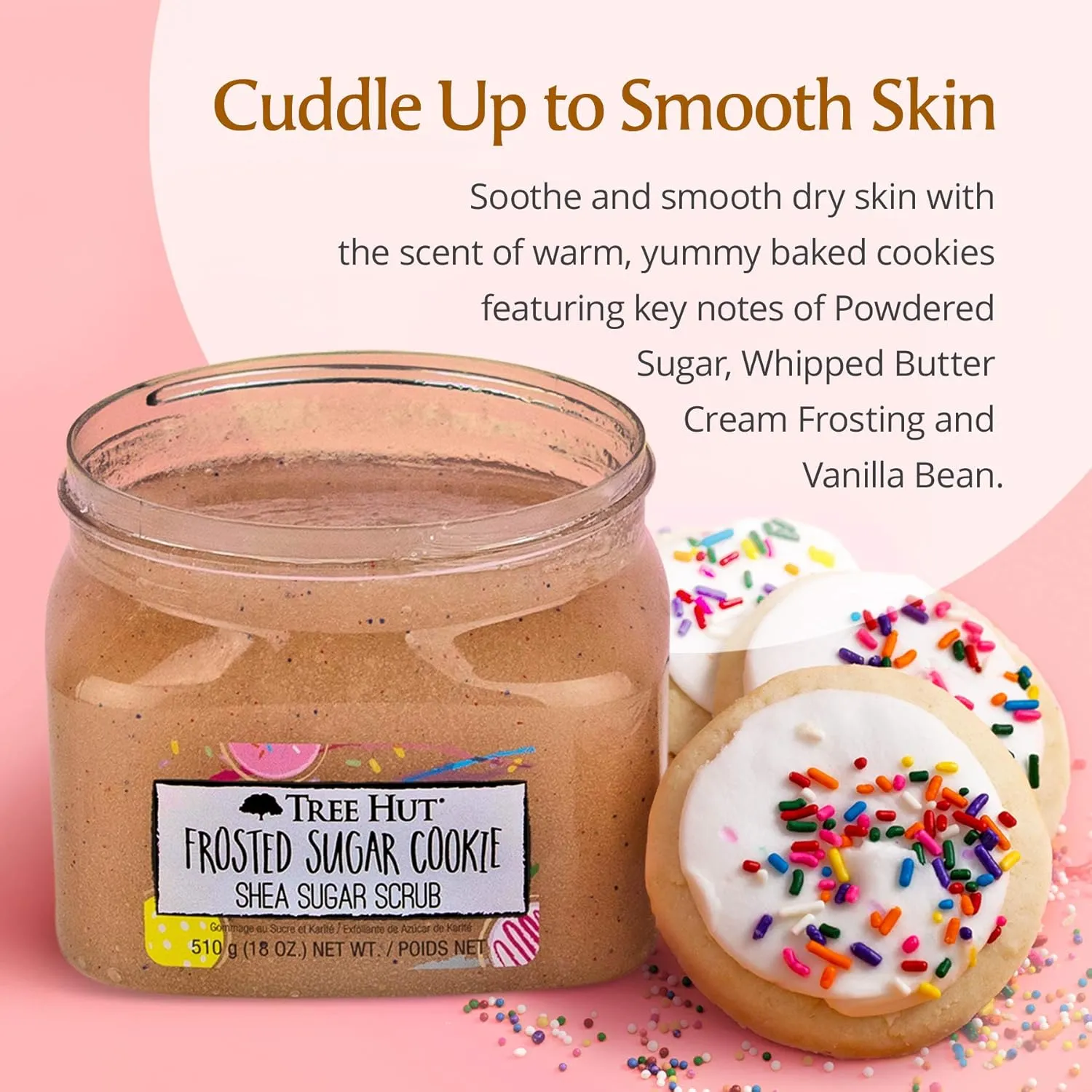 Tree Hut Frosted Sugar Cookie Shea Sugar Scrub | Exfoliating Scrub Removes Dry Skin for a Soft & Natural Glow | Limited Edition | Vegan, Free of Parabens, Formaldehyde Donors, & Sulfates | 18 fl oz.