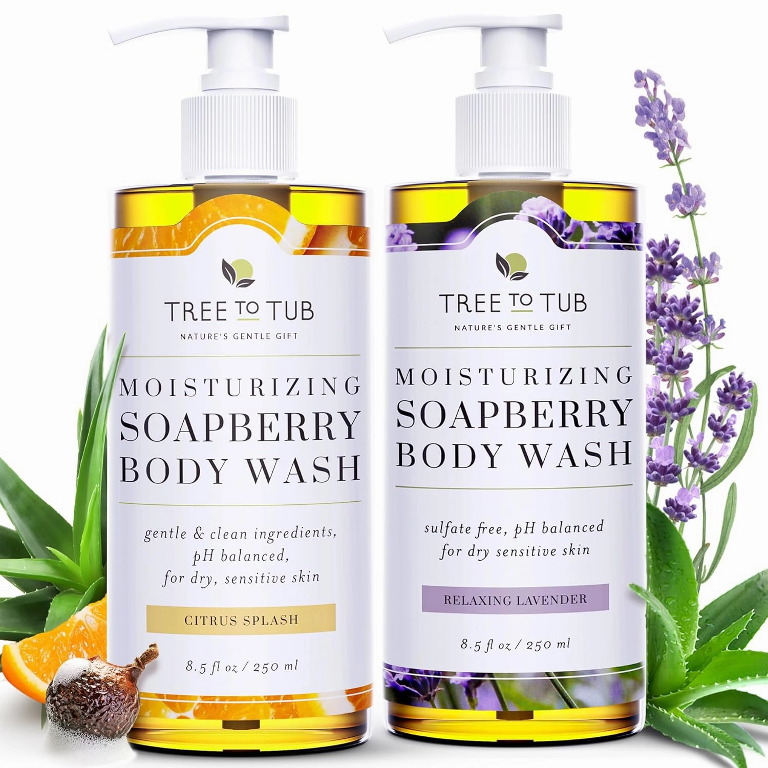 Tree To Tub Citrus and Lavender Body Wash for Dry Skin & Sensitive Skin - pH Balanced Moisturizing Body Wash, Hydrating Sulfate Free Body Soap for Women & Men w/Organic Shea Butter, Aloe Vera, Natural