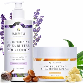 Tree to Tub Lavender Shea Butter Body Lotion Shea Body Butter for Dry, Extremely Dry, Sensitive Skin Vegan Body Moisturizer Organic Aloe Vera Cocoa Butter Colloidal Oatmeal Vitamin C Citrus Scent