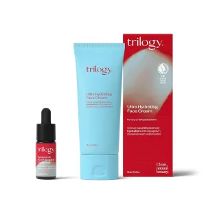 Trilogy Ultra Hydrating Face Cream (2.5 Fl Oz), Vitamin Hyaluronic Acid  Booster Treatment (0.5 Fl Oz), Bundle