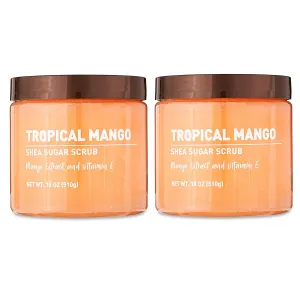 Tropical Mango Sugar Scrub – Exfoliating Body Scrub for Women, Moisturizing Shea Butter, Natural Sugar Exfoliant, Hand and Foot Scrub, Paraben-Free, All Skin Types, 18 oz (Pack of 2)