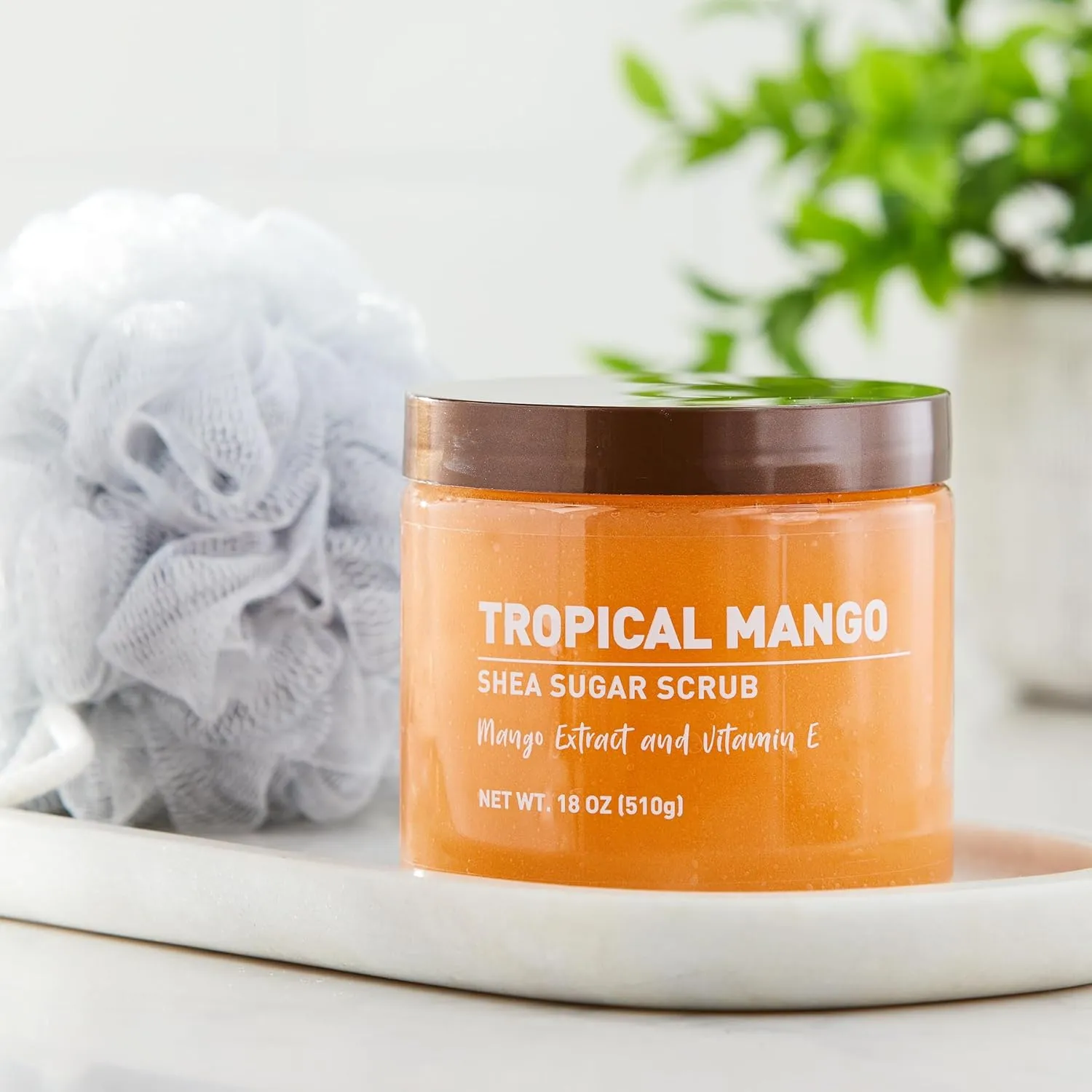 Tropical Mango Sugar Scrub – Exfoliating Body Scrub for Women, Moisturizing Shea Butter, Natural Sugar Exfoliant, Hand and Foot Scrub, Paraben-Free, All Skin Types, 18 oz (Pack of 2)