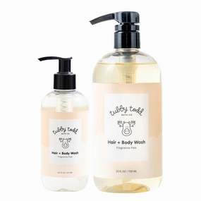 TUBBY TODD Hair   Body Wash - Baby Shampoo and Body Wash - Gentle, Natural Baby Was for Newborns, Babies, and Toddlers - Non-Toxic and Hypoallergenic - Fragrance-Free, 2 Pack, 8.5oz & 25oz