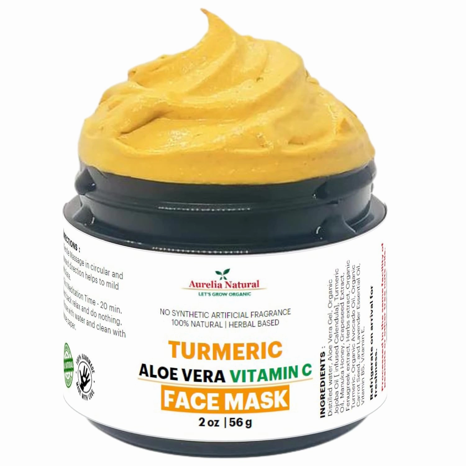 Turmeric Mask 2 Oz | Vitamin C Aloe Vera Manuka Honey Lavender | Handmade in USA | Skin exfoliating | Dark Spots | Smooth Skin Tone