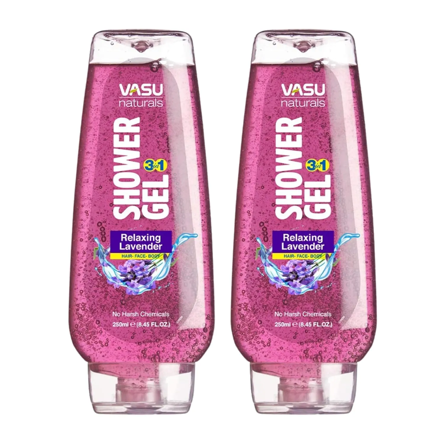 Vasu Naturals Lavender Shower Gel – Calming & Hydrating Body Wash, Enriched with Lavender Extract & Pro-Vitamin B5 for Soothing Skin, Soap-Free Formula, Pack of 2