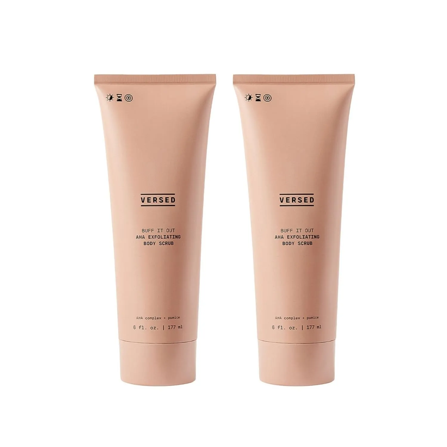 Versed Buff It Out AHA Exfoliating Body Scrub and Mask, 2 Pack - Lactic Acid & Glycolic Acid Exfoliant - Microfine Pumice Body Exfoliator to Polish & Smooth Dry Skin - Vegan & Cruelty-Free (6 oz Each)