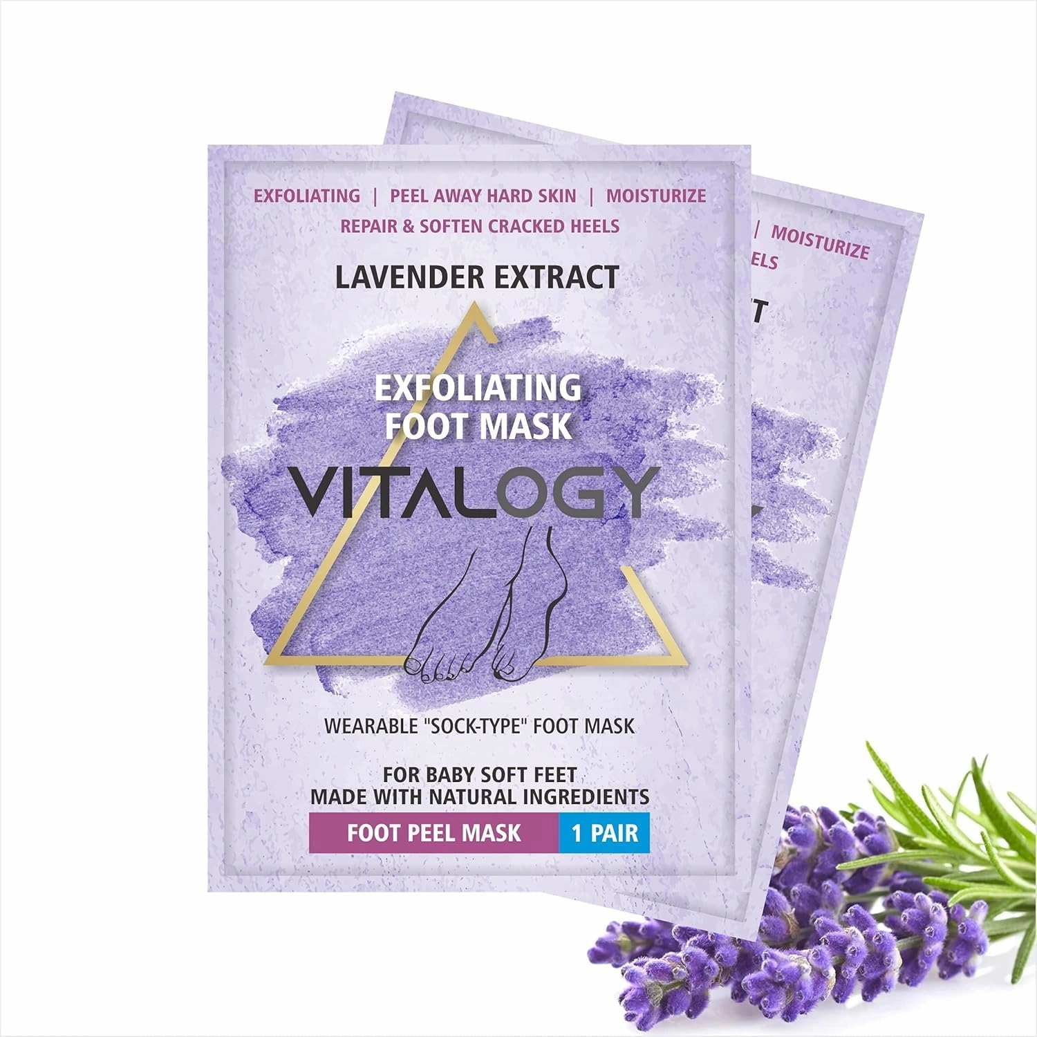 Vi t al o g y - F o o t P e e l M a s k f o r Dead Skin Removal-1 Pair|Foot Hydrating Sock Pedicure Essential|Make Your Feet Baby Soft,Repair Rough Heels(Exfoliating 1 Pair,Lavender)