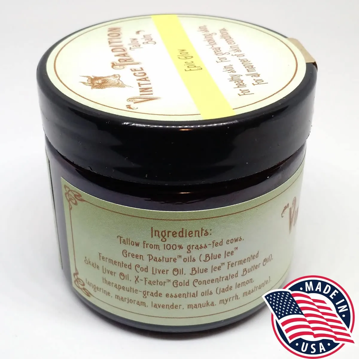 Vintage Tradition Epic Glow Beef Tallow Balm – Glow Boosting Moisturizer with Lavender Oil, Myrrh Oil, Manuka Face Oil, and Fish Oils – Beef Tallow for Skin Care from Head to Toe, 2 fl. oz.