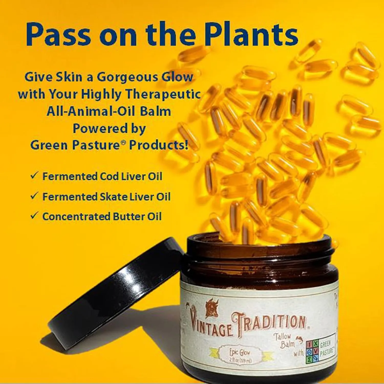 Vintage Tradition Epic Glow Beef Tallow Balm – Glow Boosting Moisturizer with Lavender Oil, Myrrh Oil, Manuka Face Oil, and Fish Oils – Beef Tallow for Skin Care from Head to Toe, 2 fl. oz.