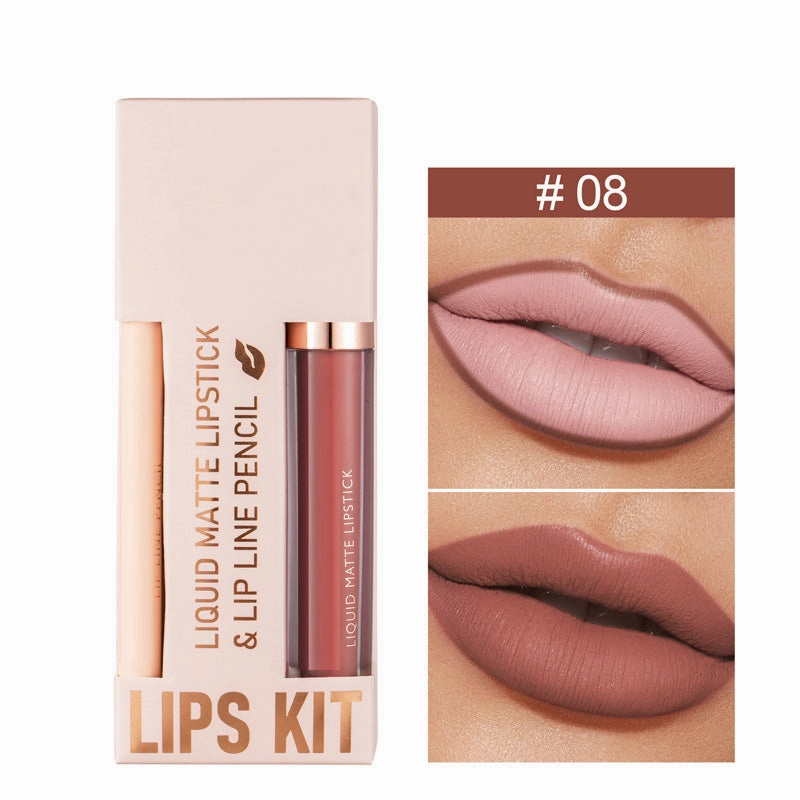 Waterdichte Matte Velours Vloeibare Lippenstift en Liner Set