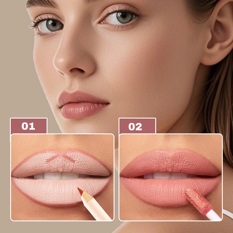 Waterdichte Matte Velours Vloeibare Lippenstift en Liner Set