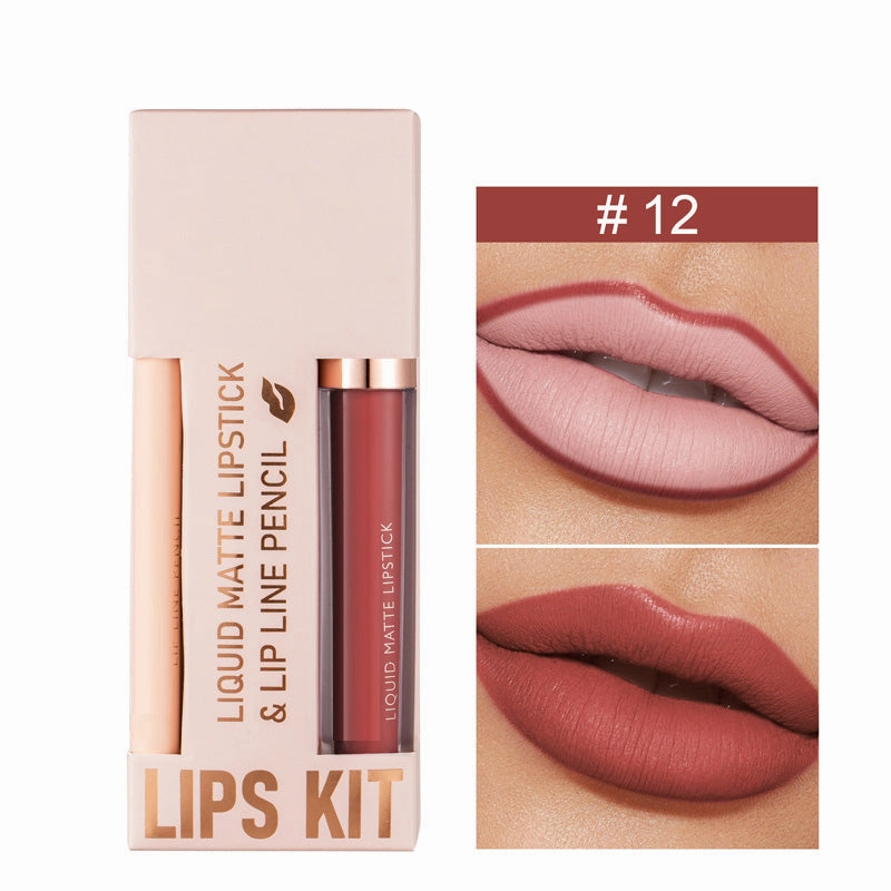 Waterdichte Matte Velours Vloeibare Lippenstift en Liner Set