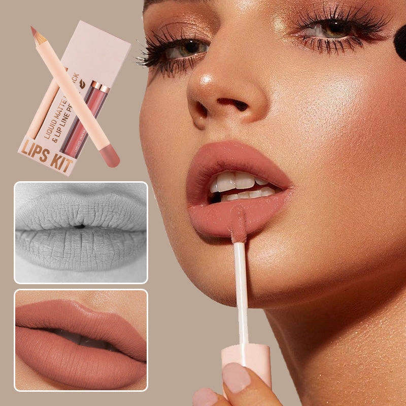 Waterdichte Matte Velours Vloeibare Lippenstift en Liner Set