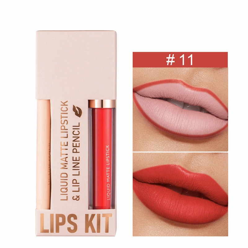 Waterdichte Matte Velours Vloeibare Lippenstift en Liner Set