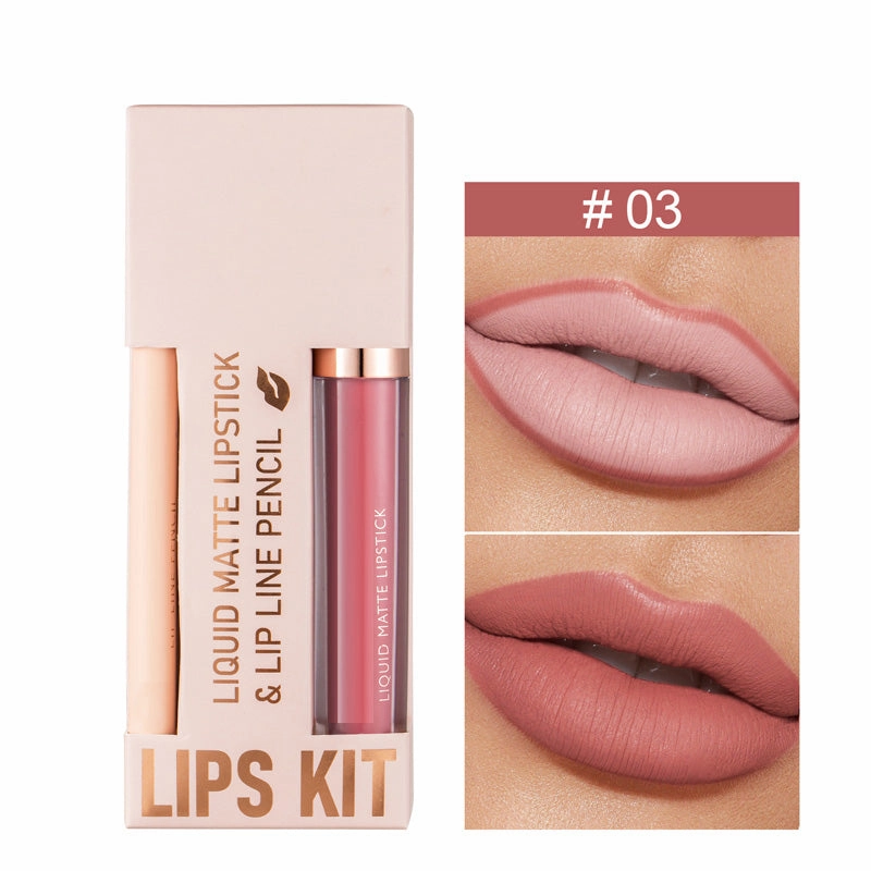 Waterdichte Matte Velours Vloeibare Lippenstift en Liner Set